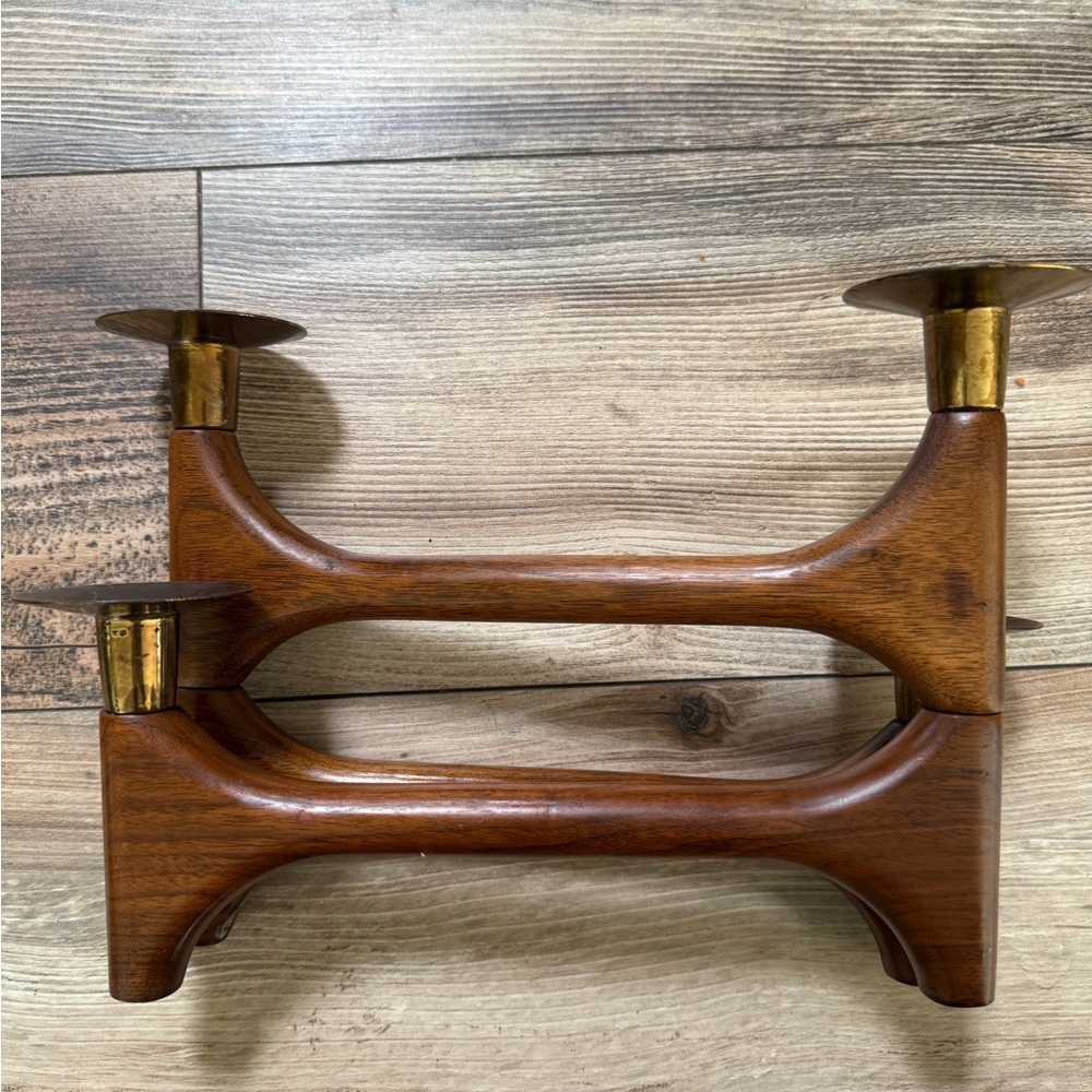 Mid-Century Danish Walnut & Brass Articulating Candle Holder - Picture 12 of 15
